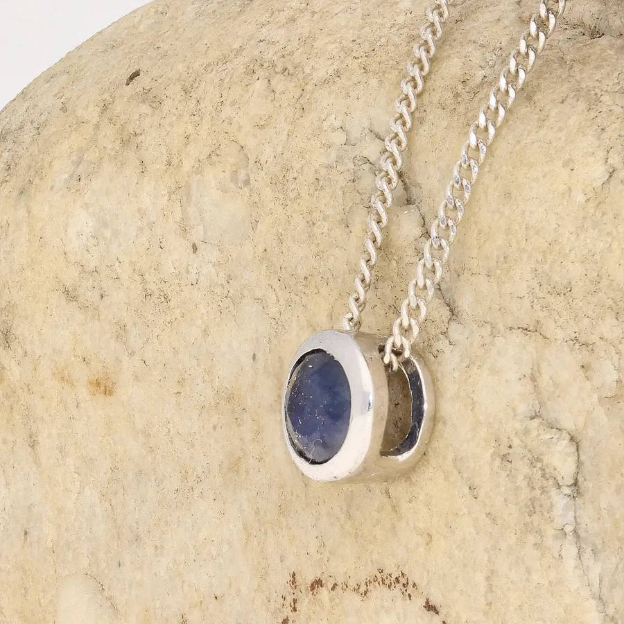 Sterling Silver Bezel Set Sapphire Solitaire Necklace