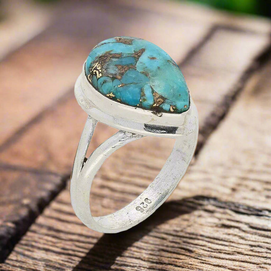 Bohemian Beauty Teardrop Copper Turquoise Ring