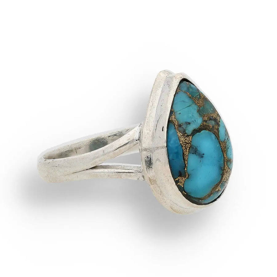 Bohemian Beauty Teardrop Copper Turquoise Ring