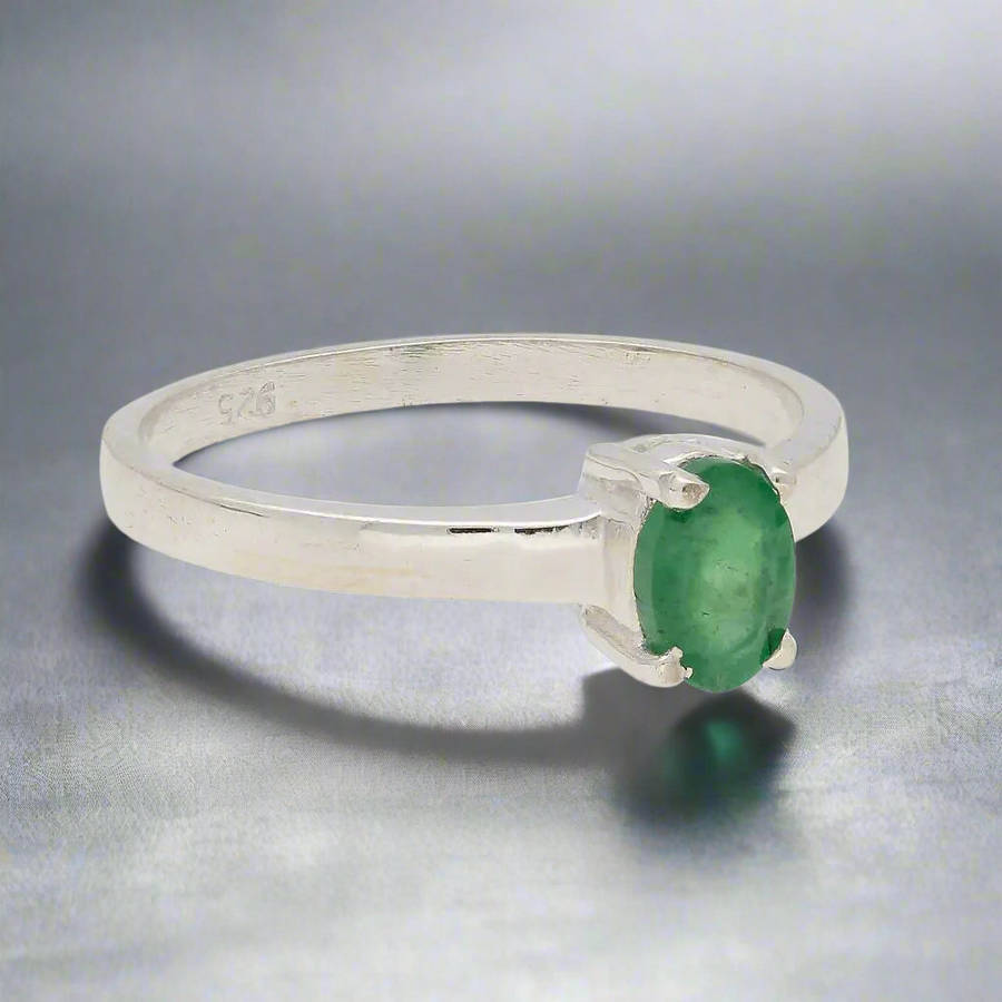 Classic Sterling Silver Emerald Gemstone Ring