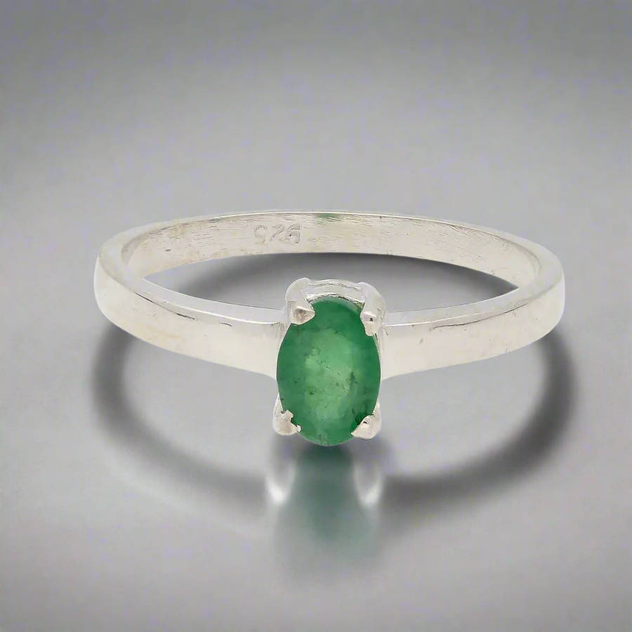 Classic Sterling Silver Emerald Gemstone Ring