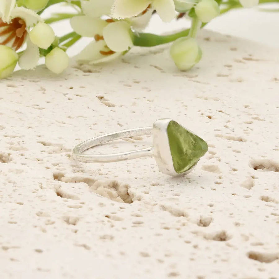 Sterling Silver Natural Rough Peridot Ring
