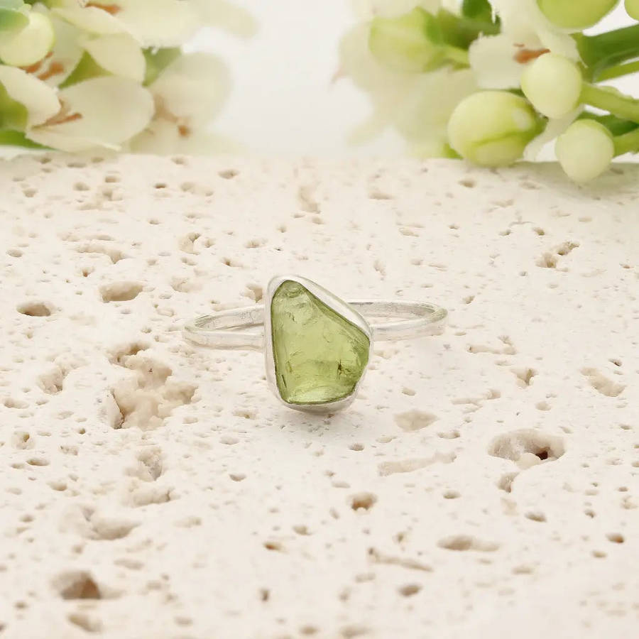 Sterling Silver Natural Rough Peridot Ring