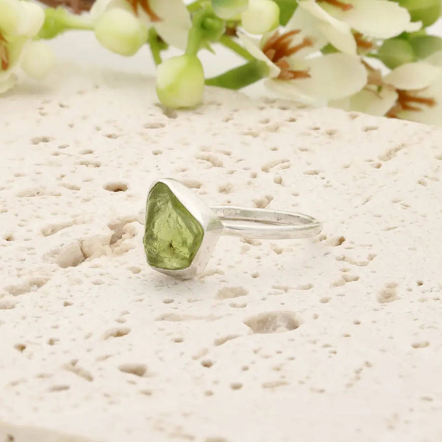 Sterling Silver Natural Rough Peridot Ring