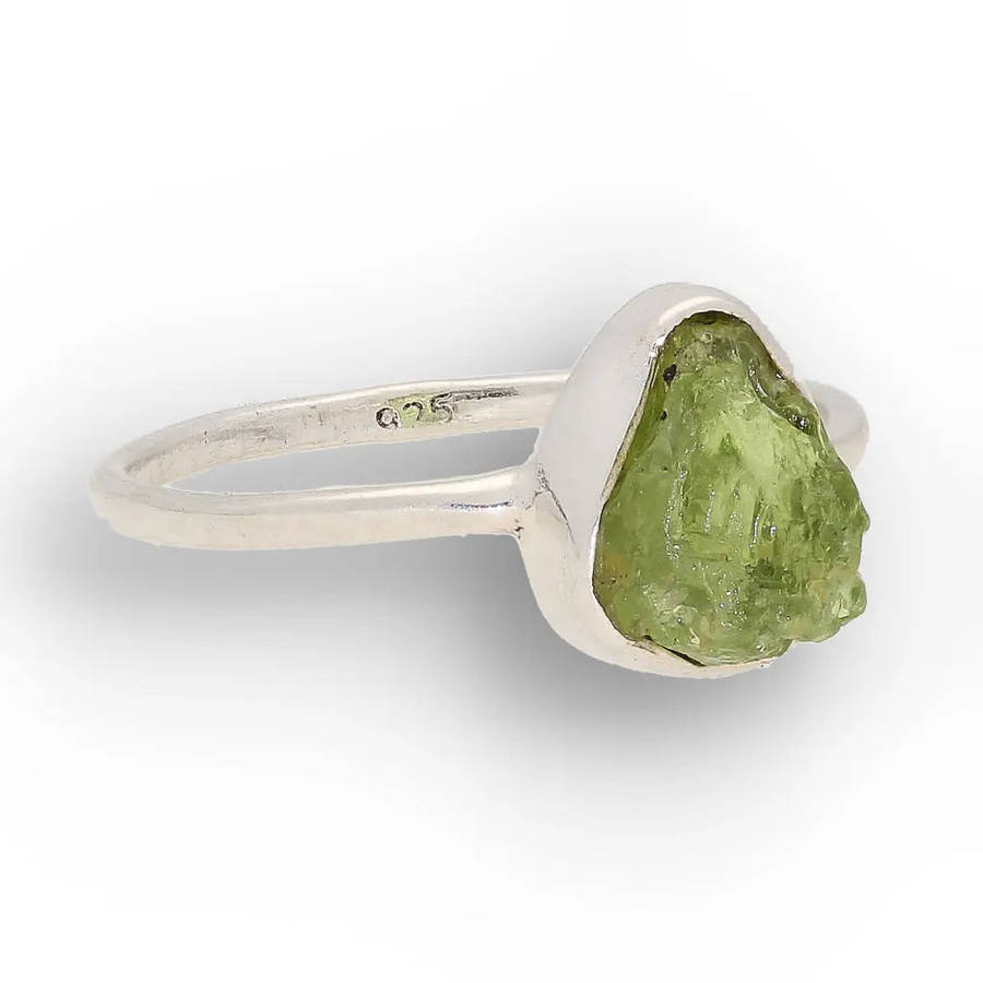 Sterling Silver Natural Rough Peridot Ring