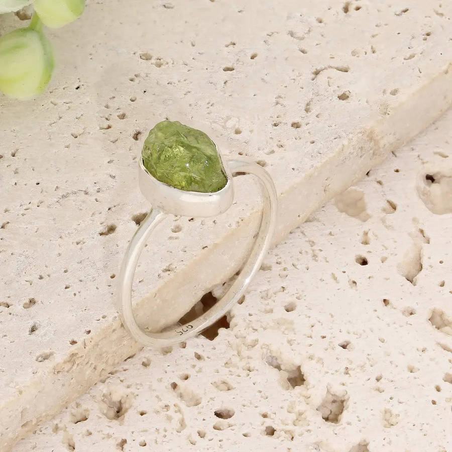 Sterling Silver Natural Rough Peridot Ring