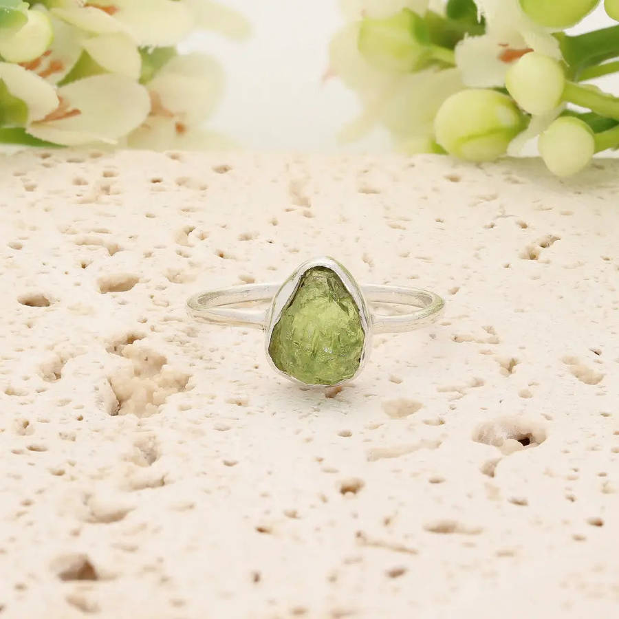 Sterling Silver Natural Rough Peridot Ring