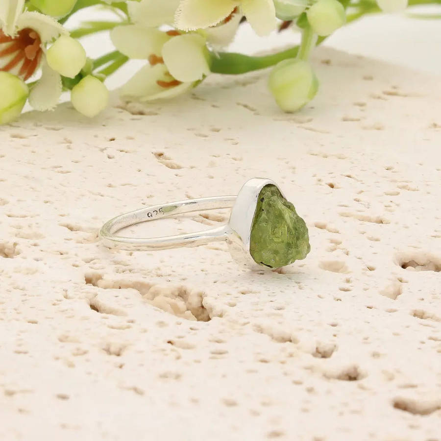 Sterling Silver Natural Rough Peridot Ring