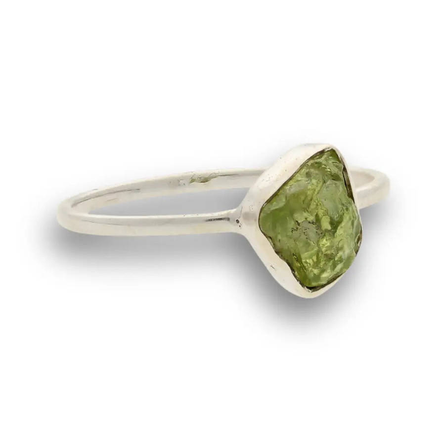 Rough Peridot Sterling Silver Ring - Green Muse