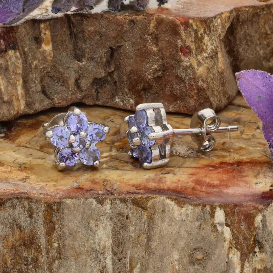 Eternal Blossom: Handcrafted Silver Earrings with Tanzanite Gems