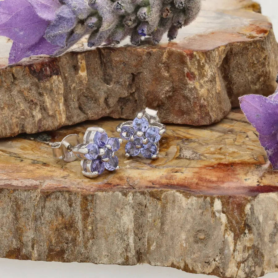 Eternal Blossom: Handcrafted Silver Earrings with Tanzanite Gems
