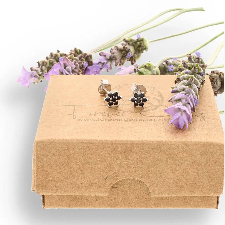 Petite Sterling Silver Black CZ Flower Stud Earrings