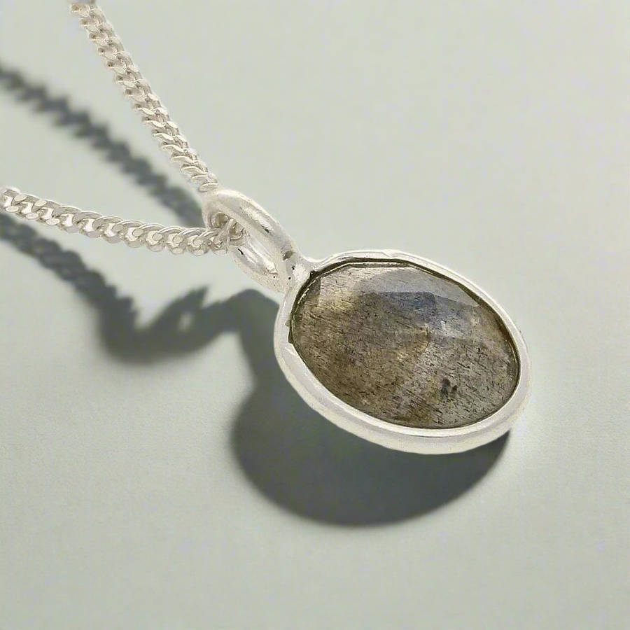 Mystic Oval -  Faceted Oval Labradorite Necklace