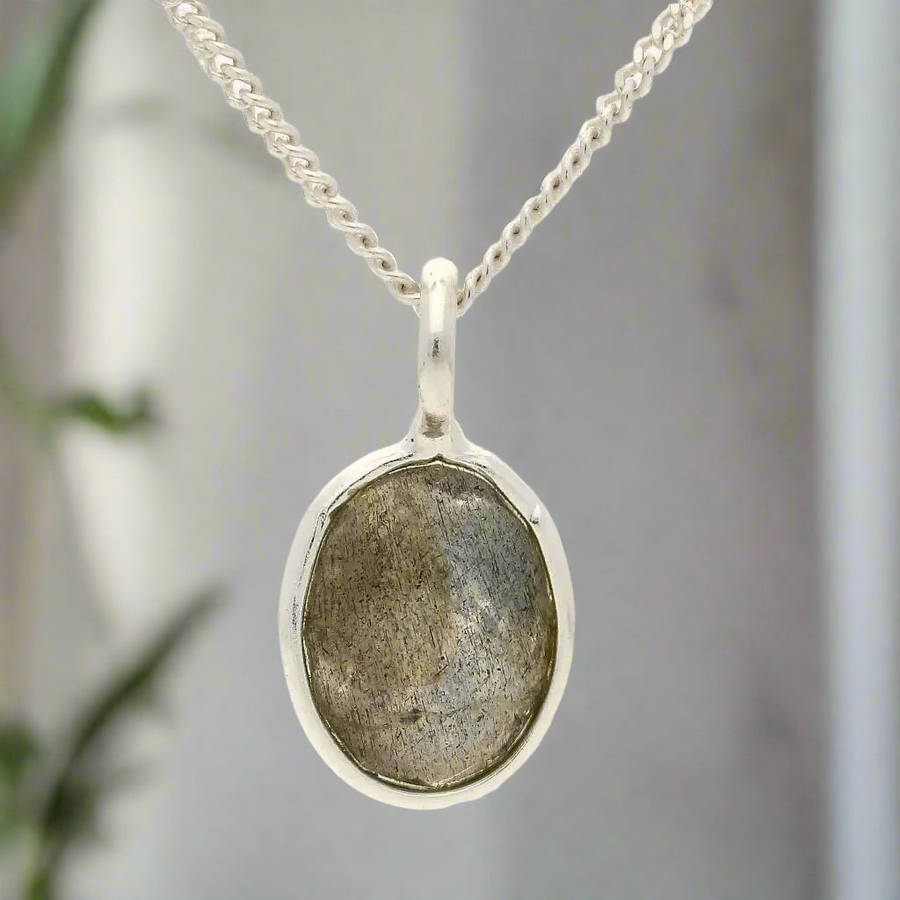 Mystic Oval -  Faceted Oval Labradorite Necklace