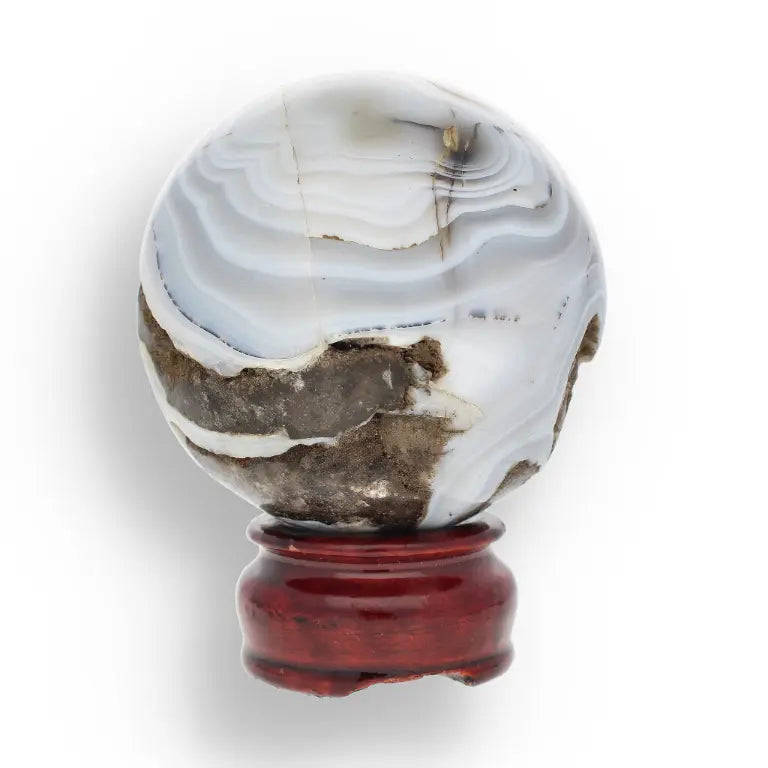 Agate Sphere - Blue Gray Banded Crystal Ball for Emotional Balance