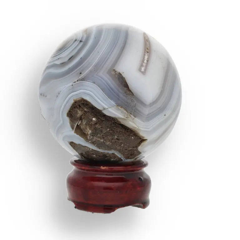 Agate Sphere - Blue Gray Banded Crystal Ball for Emotional Balance