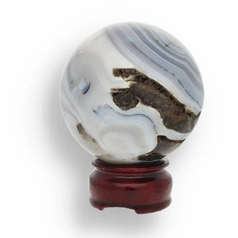 Agate Sphere - Blue Gray Banded Crystal Ball for Emotional Balance