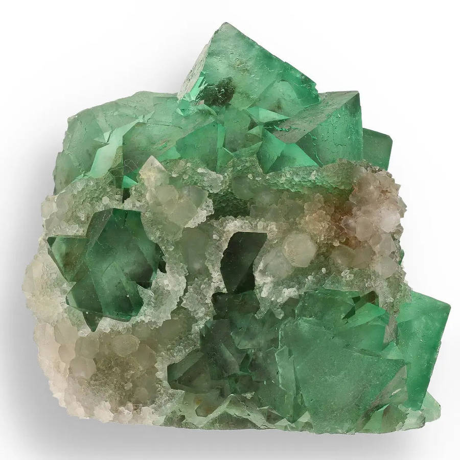 Rare Green Fluorite Octahedral Crystal Cluster with Quartz - Riemvasmaak, Northern Cape, South Af...