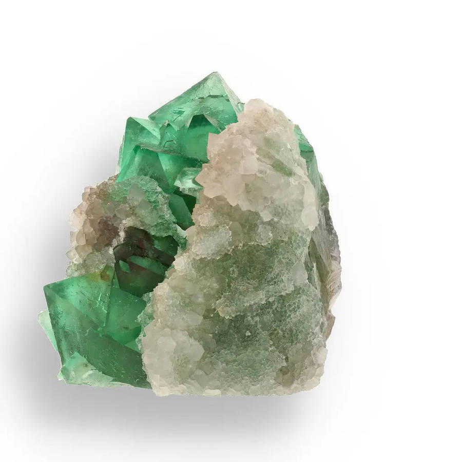 Rare Green Fluorite Octahedral Crystal Cluster with Quartz - Riemvasmaak, Northern Cape, South Af...