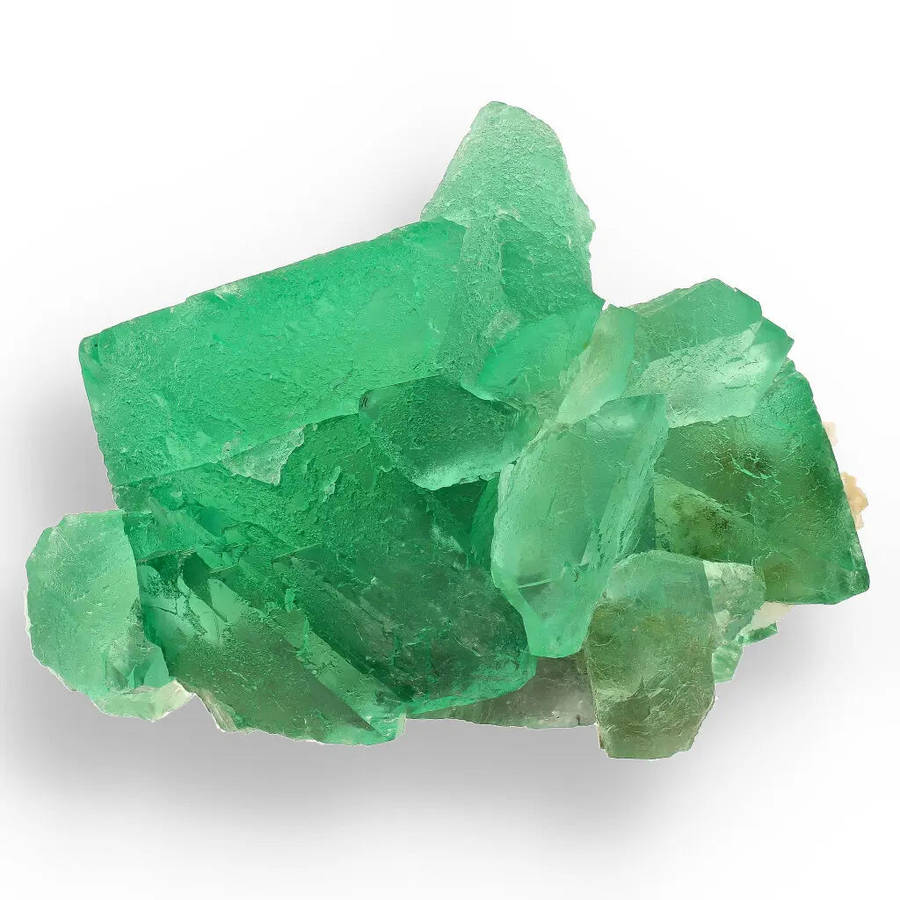 Vibrant Green Fluorite Octahedral Crystal Cluster with Quartz - Riemvasmaak, Northern Cape, South...