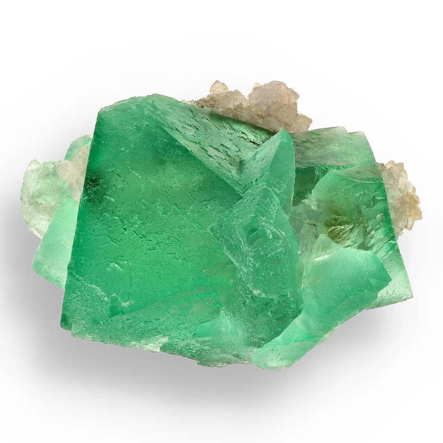 Vibrant Green Fluorite Octahedral Crystal Cluster with Quartz - Riemvasmaak, Northern Cape, South...