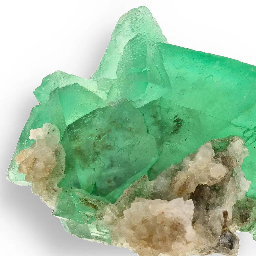 Vibrant Green Fluorite Octahedral Crystal Cluster with Quartz - Riemvasmaak, Northern Cape, South...