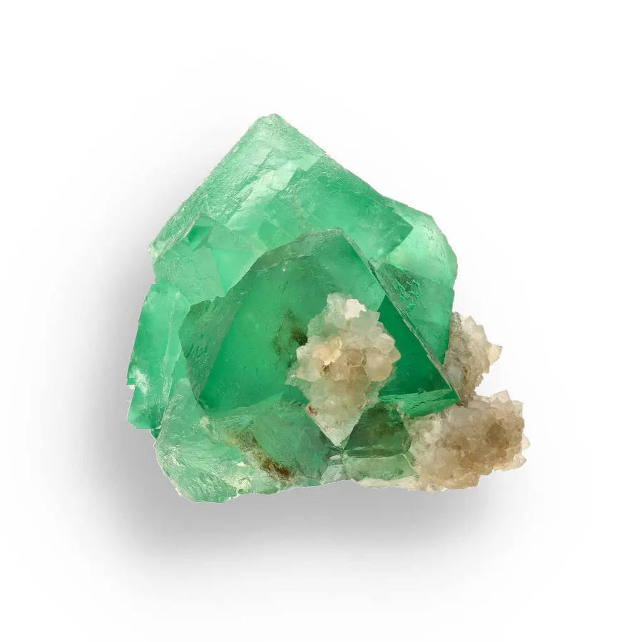 Vibrant Green Fluorite Octahedral Crystal Cluster with Quartz - Riemvasmaak, Northern Cape, South...