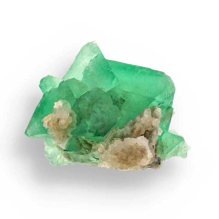 Vibrant Green Fluorite Octahedral Crystal Cluster with Quartz - Riemvasmaak, Northern Cape, South...