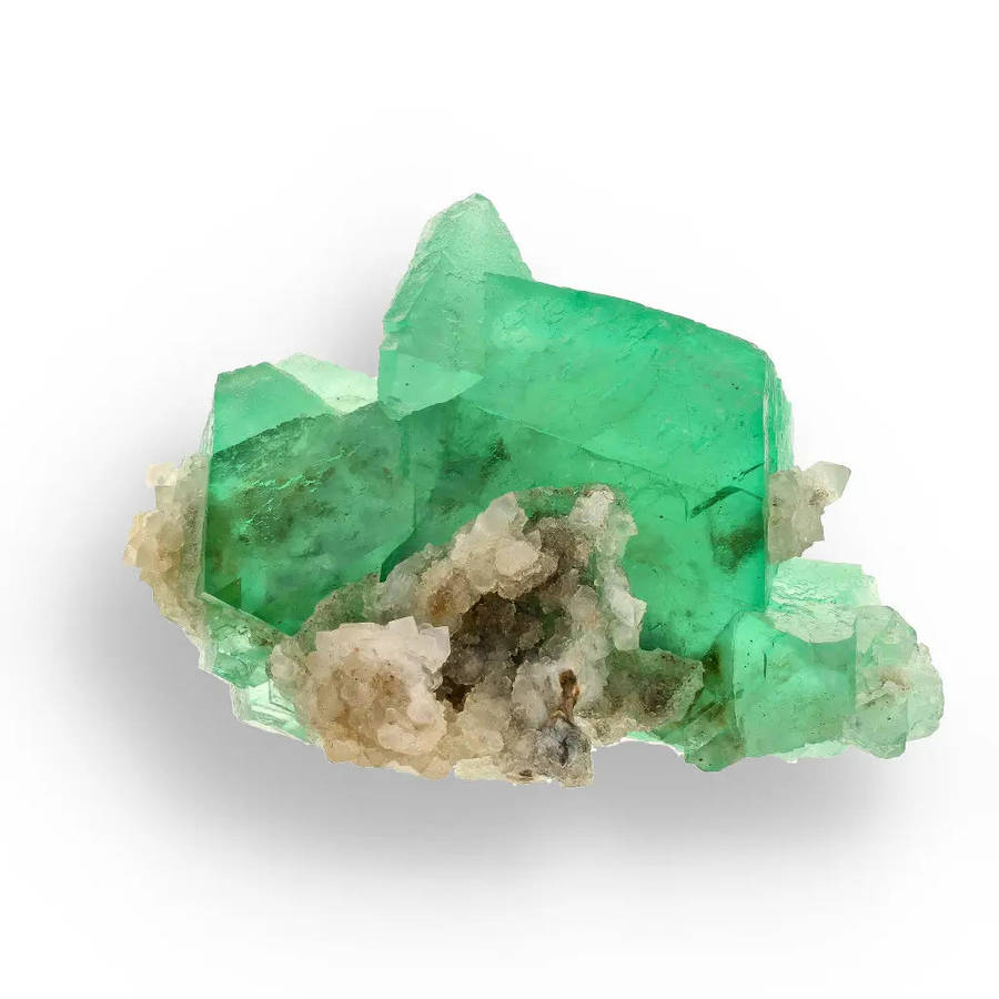 Vibrant Green Fluorite Octahedral Crystal Cluster with Quartz - Riemvasmaak, Northern Cape, South...