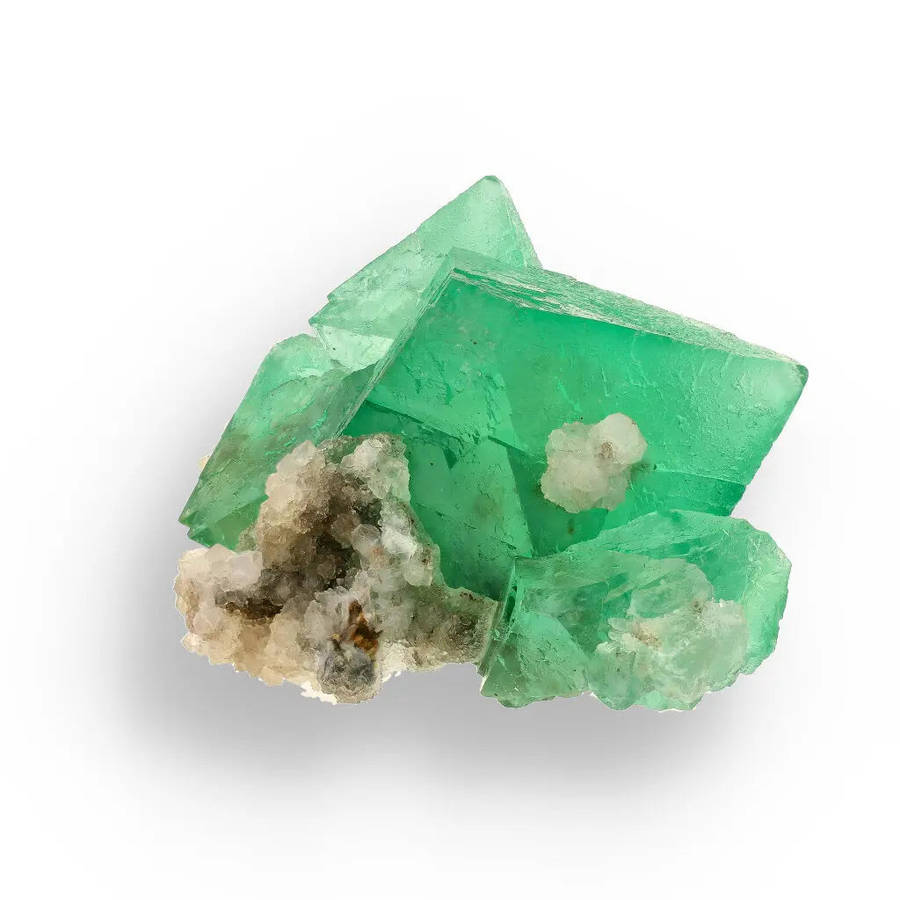 Vibrant Green Fluorite Octahedral Crystal Cluster with Quartz - Riemvasmaak, Northern Cape, South...