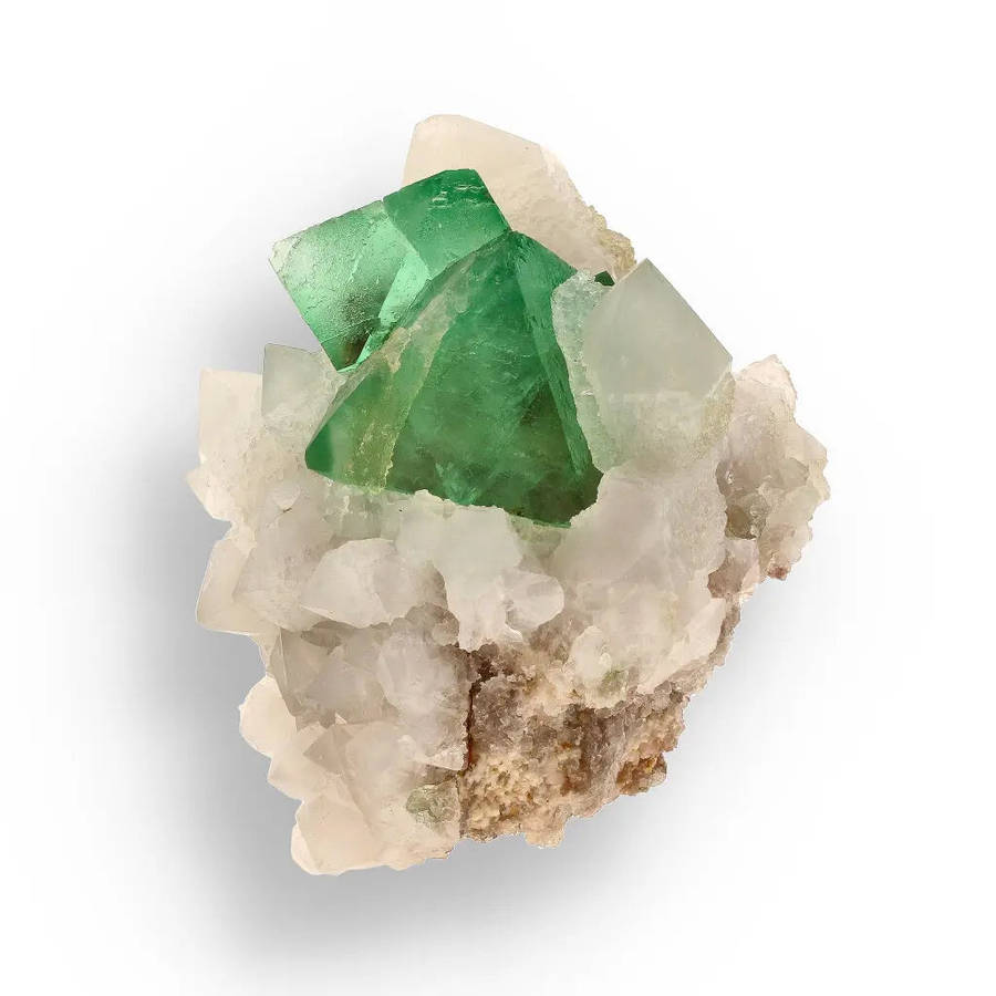 Rare Green Fluorite Octahedral Crystals with Quartz Matrix - Riemvasmaak, Northern Cape, South Af...