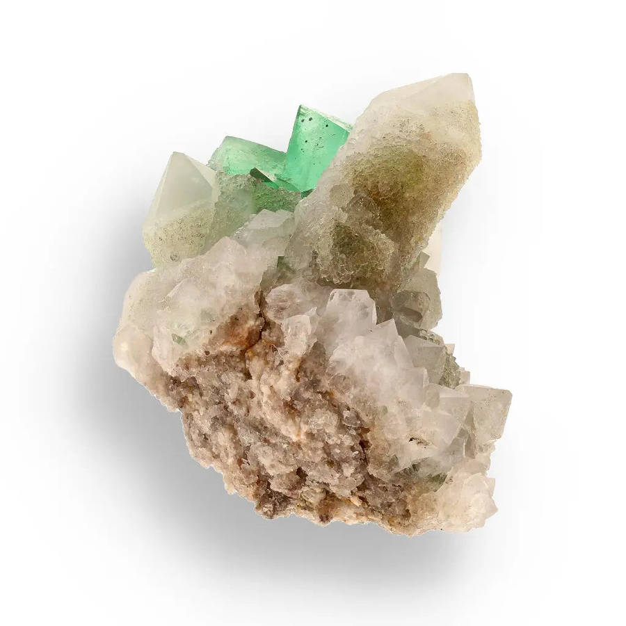 Rare Green Fluorite Octahedral Crystals with Quartz Matrix - Riemvasmaak, Northern Cape, South Af...