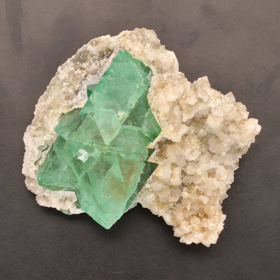 Fluorite Octahedra on Quartz (Riemvasmaak)