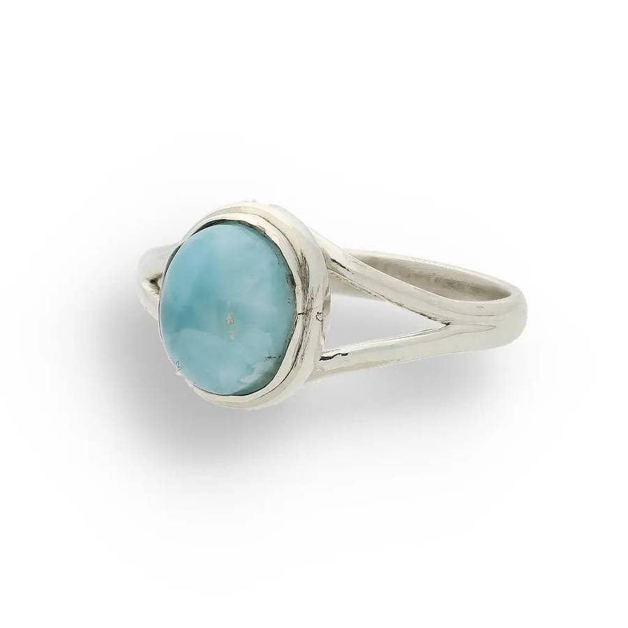 Oceanic Embrace: Oval Larimar Sterling Silver Ring