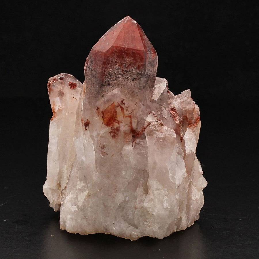 Hematite Orange River Quartz Cluster  Deep Red Phantom Crystals