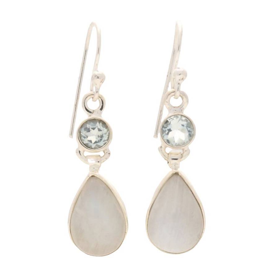 Twinkle and Shine: Rainbow Moonstone & Blue Topaz Earrings