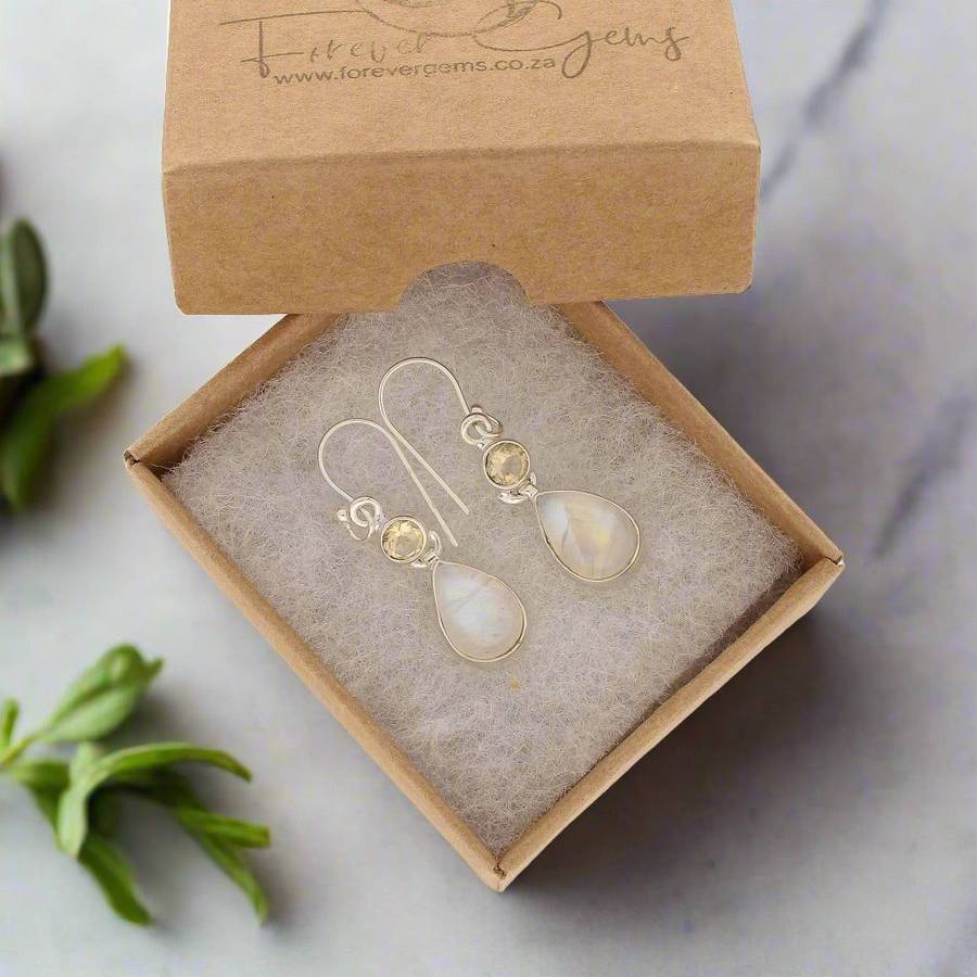 Twinkle and Shine: Rainbow Moonstone & Citrine Earrings