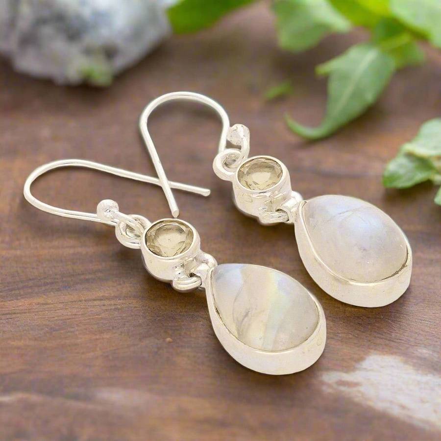 Twinkle and Shine: Rainbow Moonstone & Citrine Earrings