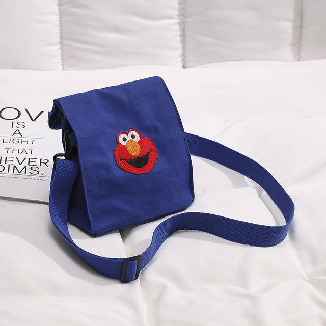 New Japanese Personality Fries Bag Canvas Handbags Cartoon Sesame Street Judi Shoulder Mes... - Blue