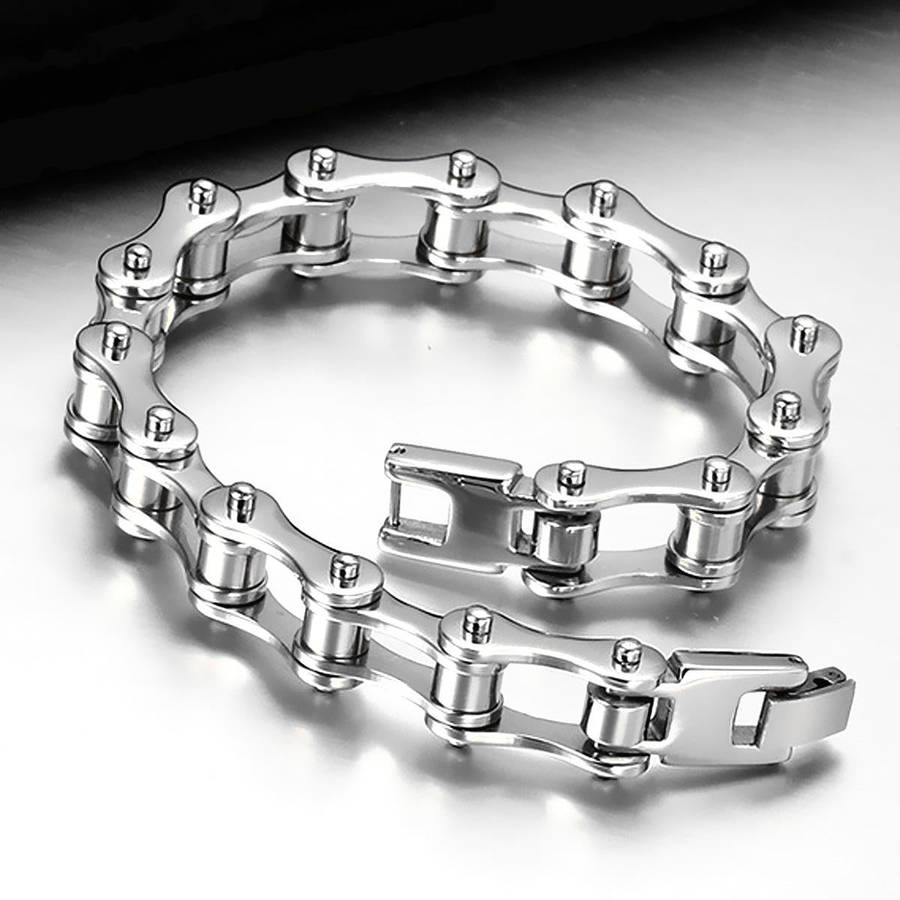 Silver Black Stainless Steel Motorcycle Bike Chain Bracelet For Men