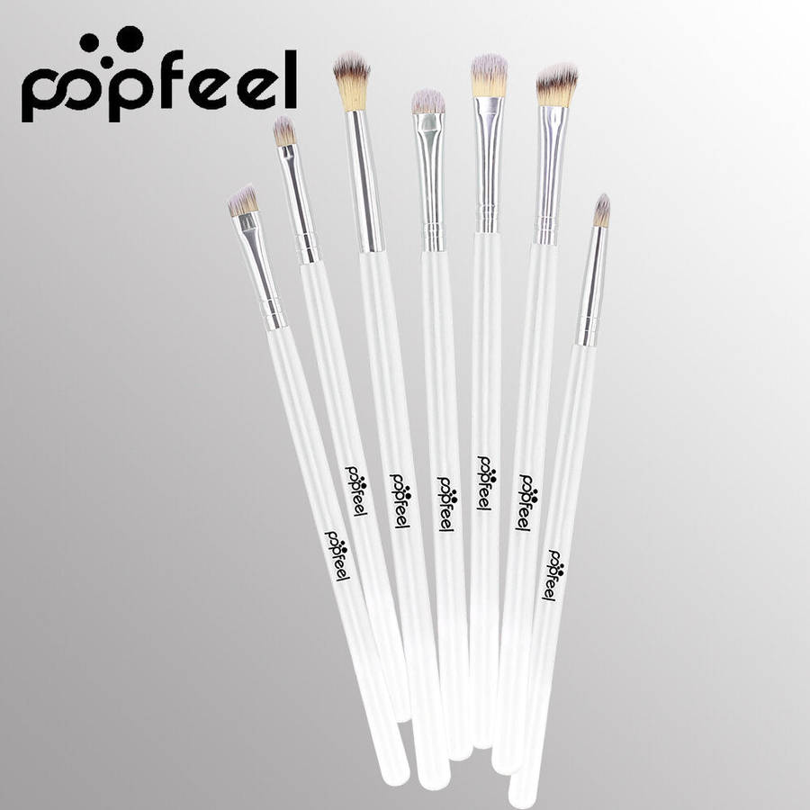 POPFEEL 7Pcs Makeup Brushes With Wooden Handle Smokey Makeup Eye Shadow Brush - White