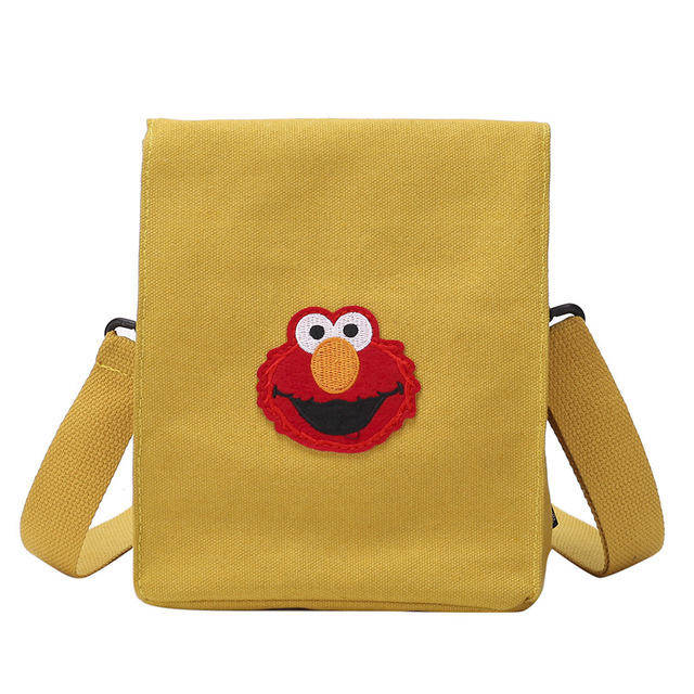 New Japanese Personality Fries Bag Canvas Handbags Cartoon Sesame Street Judi Shoulder Mes... - Blue