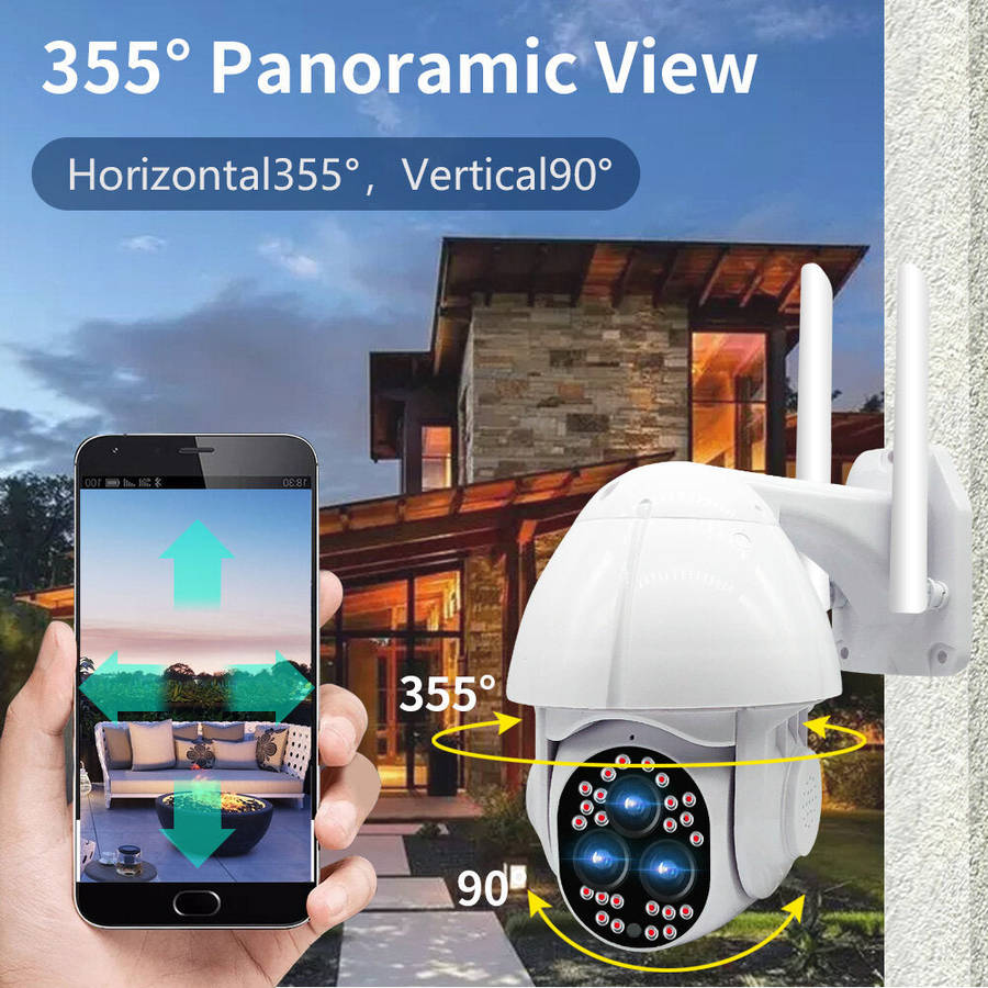 GUUDGO 24 LED +3HD Lenses Full color 1080P Camera Night Vight 355 PTZ 4X Zoom Rotation Outdoor Ca...