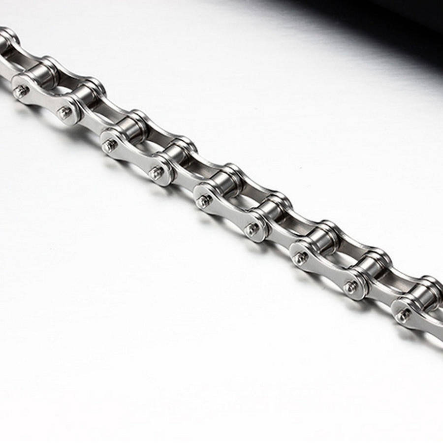 Silver Black Stainless Steel Motorcycle Bike Chain Bracelet For Men