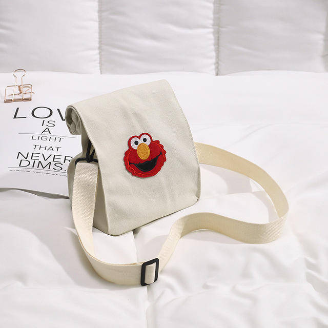 New Japanese Personality Fries Bag Canvas Handbags Cartoon Sesame Street Judi Shoulder Mes... - Blue