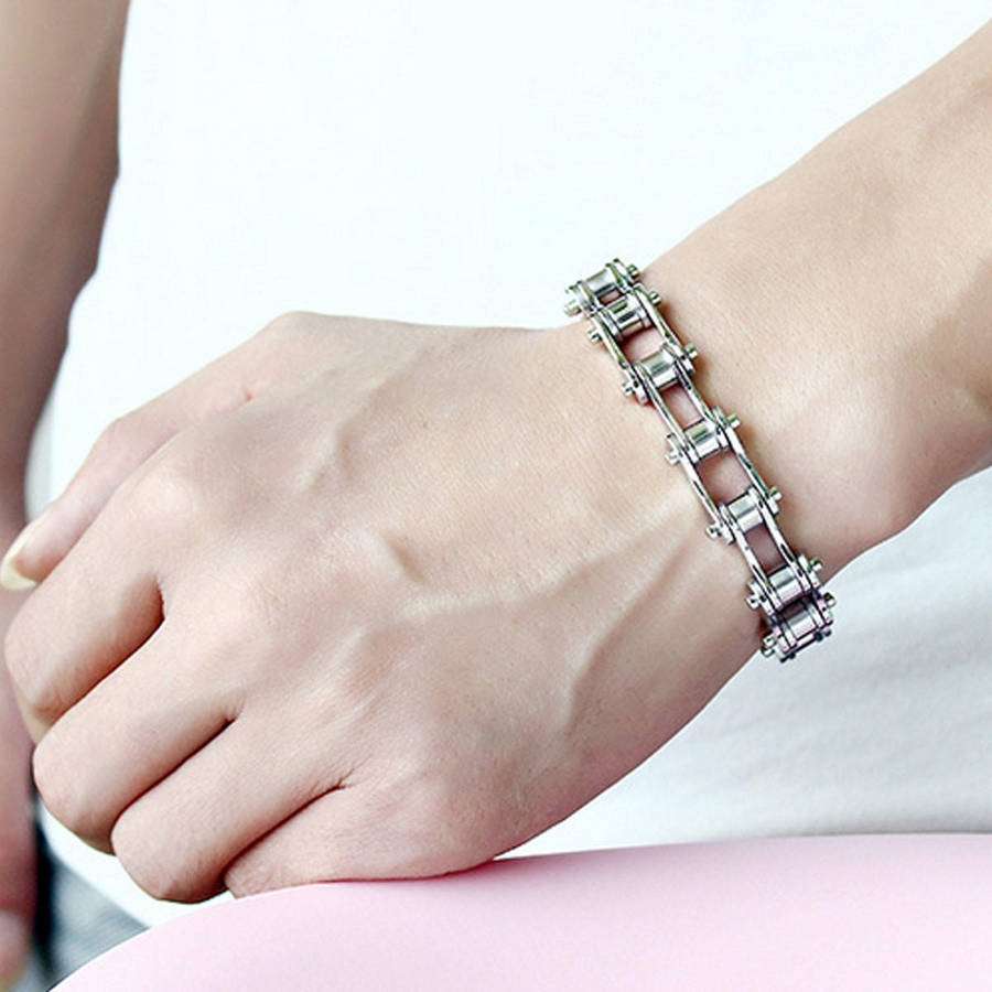 Silver Black Stainless Steel Motorcycle Bike Chain Bracelet For Men