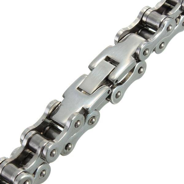Silver Black Stainless Steel Motorcycle Bike Chain Bracelet For Men