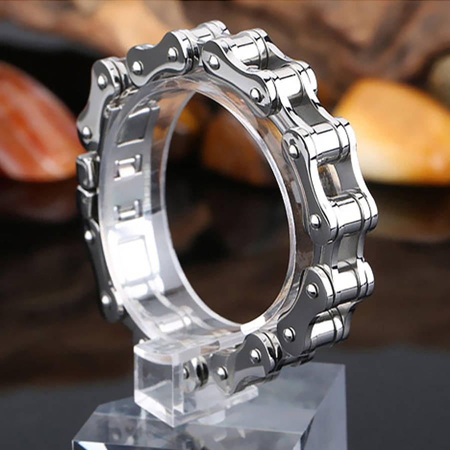 Silver Black Stainless Steel Motorcycle Bike Chain Bracelet For Men