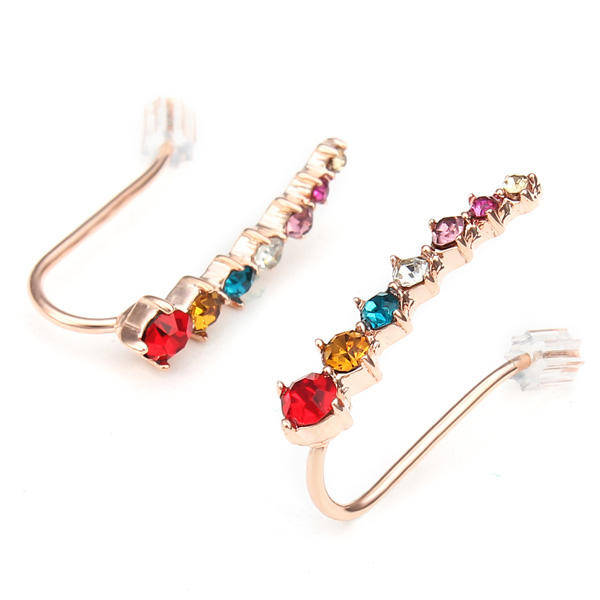 Italina Rhinestone Crystal Ear Cuff Earrings 18K Rose Gold Plated - Silver
