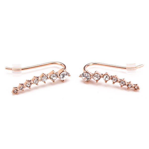 Italina Rhinestone Crystal Ear Cuff Earrings 18K Rose Gold Plated - Silver